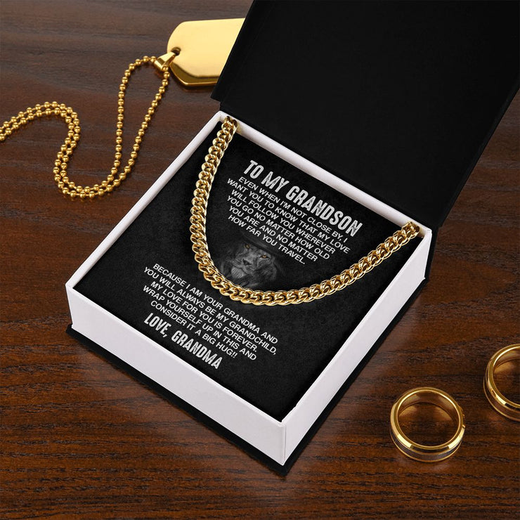 To My Grandson Birthday Gift, Stainless Steel Cuban Chain Necklace for Grandson, Grandson Birthday, Communion, Graduation Gift