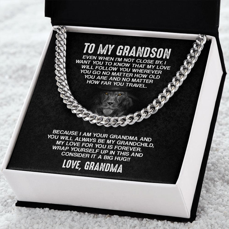 To My Grandson Birthday Gift, Stainless Steel Cuban Chain Necklace for Grandson, Grandson Birthday, Communion, Graduation Gift