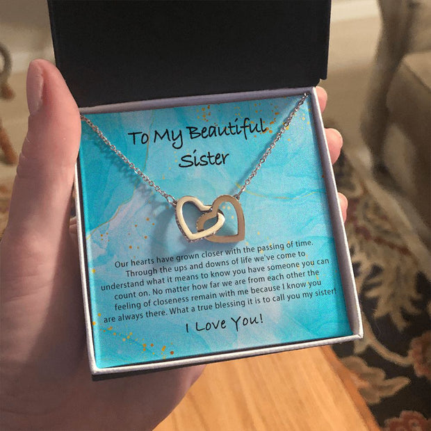 To My Sister Interlocking Hearts Necklace